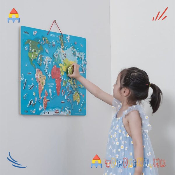 Дрвена Играчка Табла Magnetic World Puzzle + Dry Erase - Viga