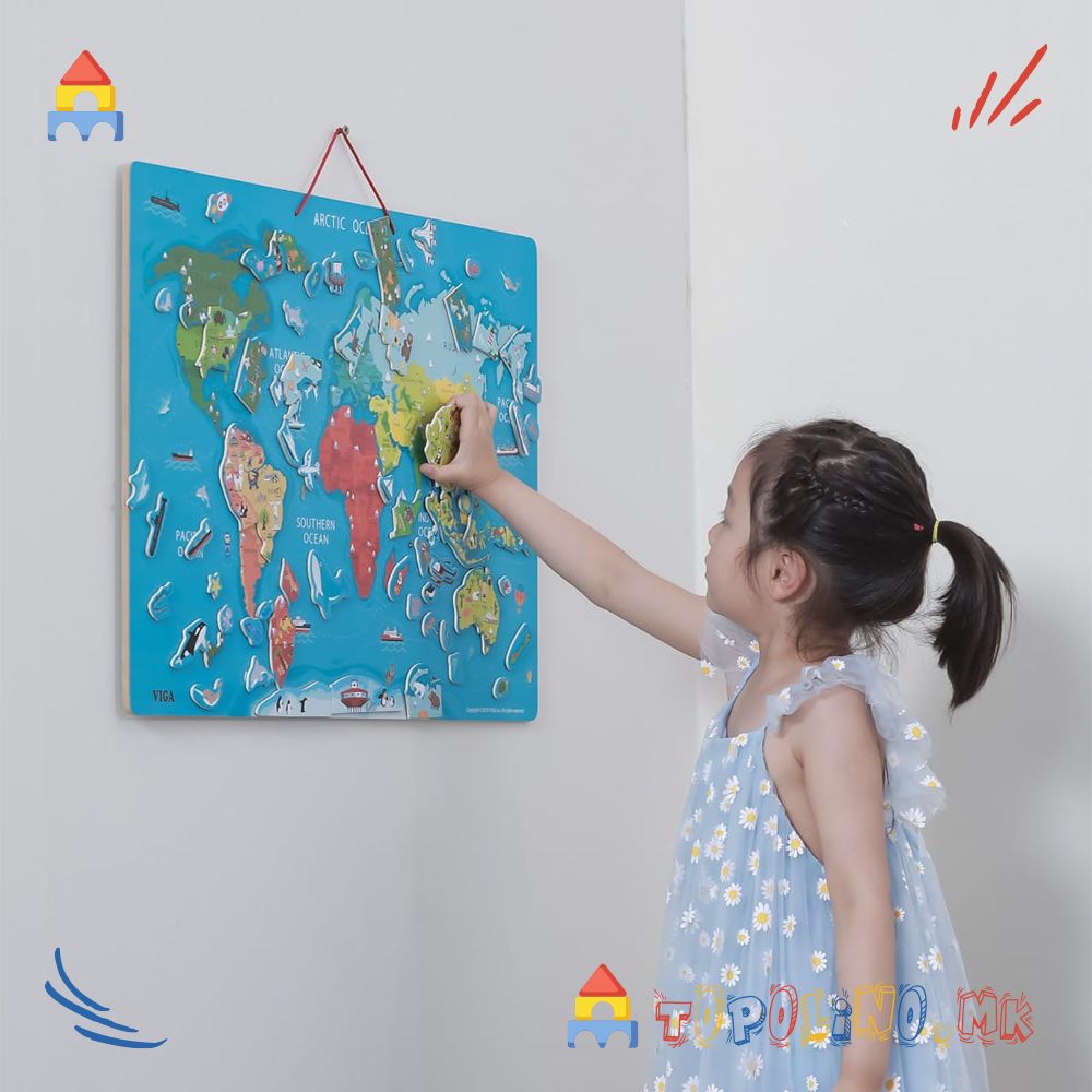Дрвена Играчка Табла Magnetic World Puzzle + Dry Erase - Viga