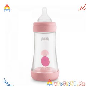 Шише Пластично Perfect5 240мл Розе 0м+ Силикон - Chicco