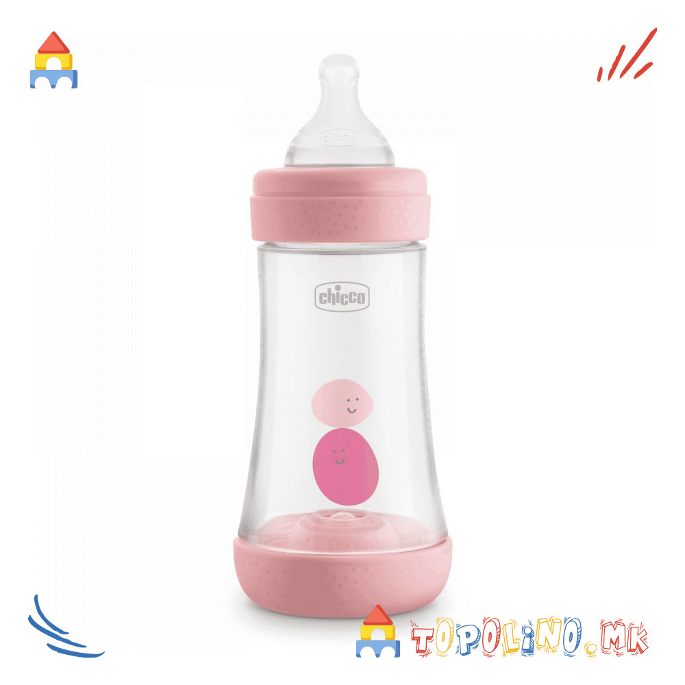 Шише Пластично Perfect5 240мл Розе 0м+ Силикон - Chicco