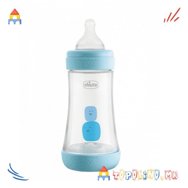 Шише Пластично Perfect5 240мл Сина 0м+ Силикон - Chicco