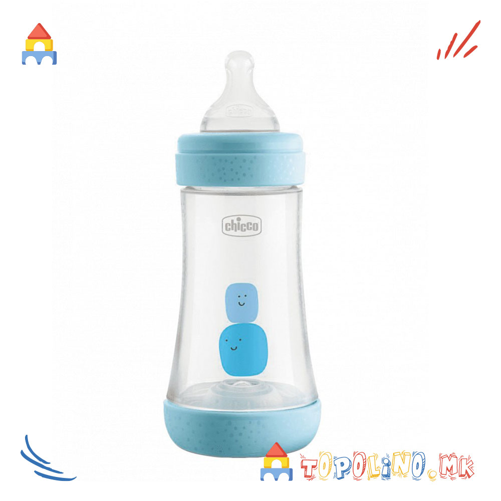 Шише Пластично Perfect5 240мл Сина 0м+ Силикон - Chicco