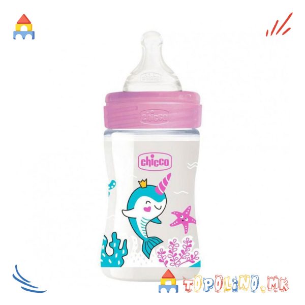 Шише Пластично Розе 150мл Силикон Цуцла - Chicco