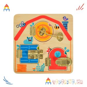 Дрвена Играчка Табла за Активности Куќа - Tooky Toy