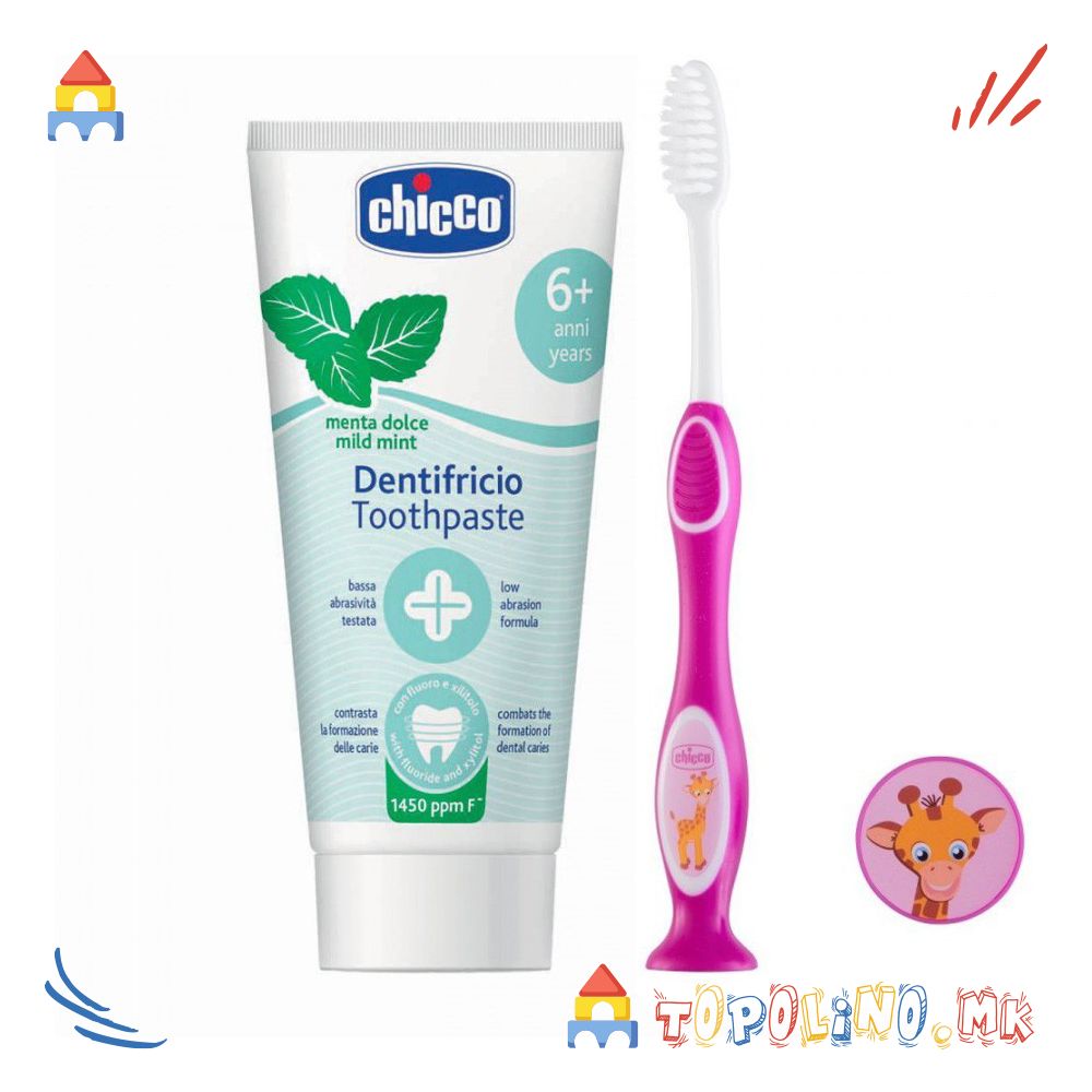 Сет Паста за Заби Ментол со Флуор 1450 ppm 50мл 6г+ Четка за Заби Д. - Chicco