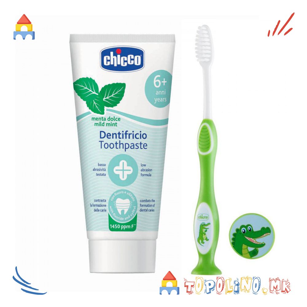 Сет Паста за Заби Ментол со Флуор 1450 ppm 50мл 6г+ Четка за Заби М. - Chicco
