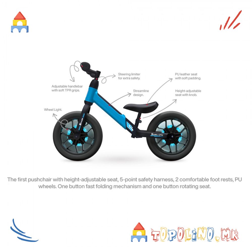 Balance Bike Spark Со “PU” Гумени Тркала Blue - QPlay