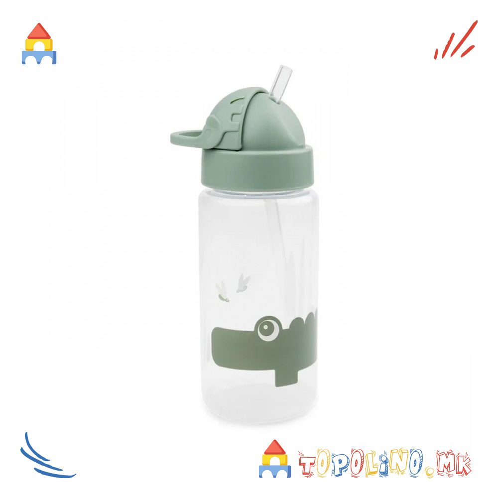 Шише со Цевка 350ml Пластично Croco Зелено - Done By Deer