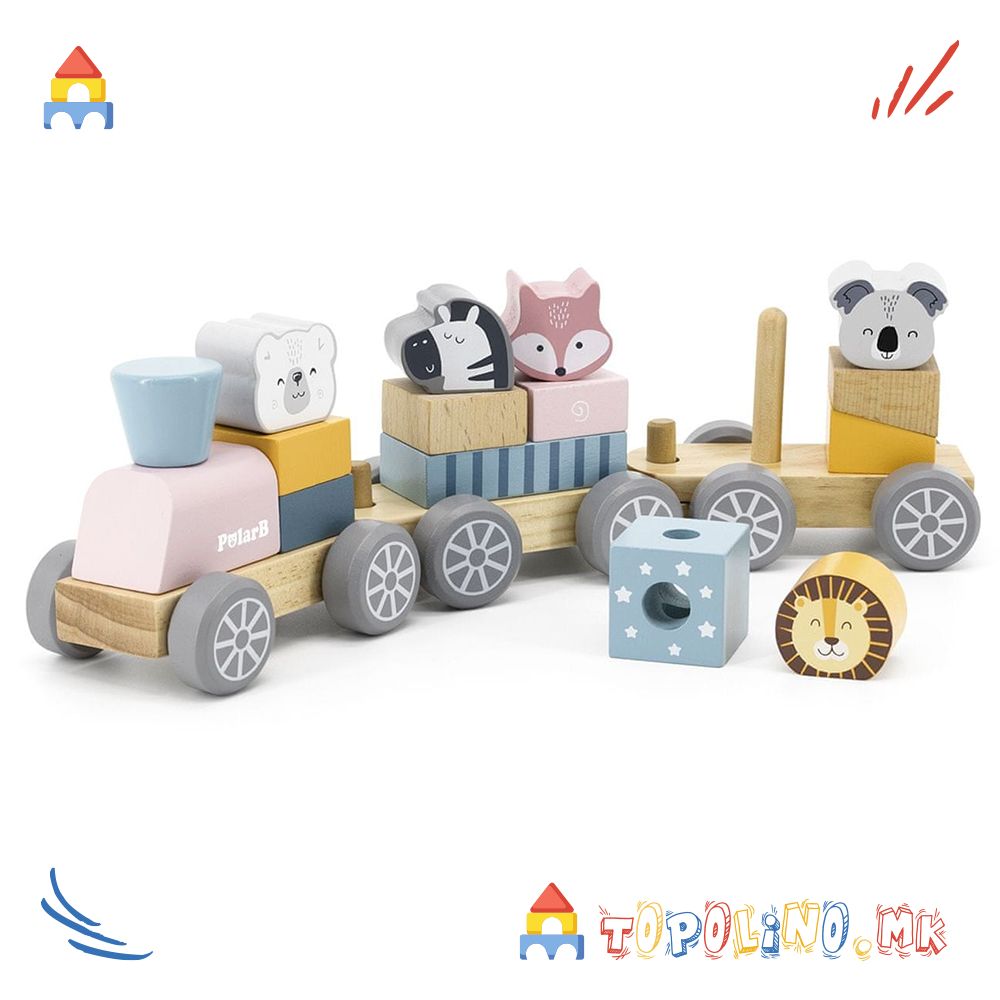 Дрвена Играчка Воз со Фигури Stacking Train - PolarB
