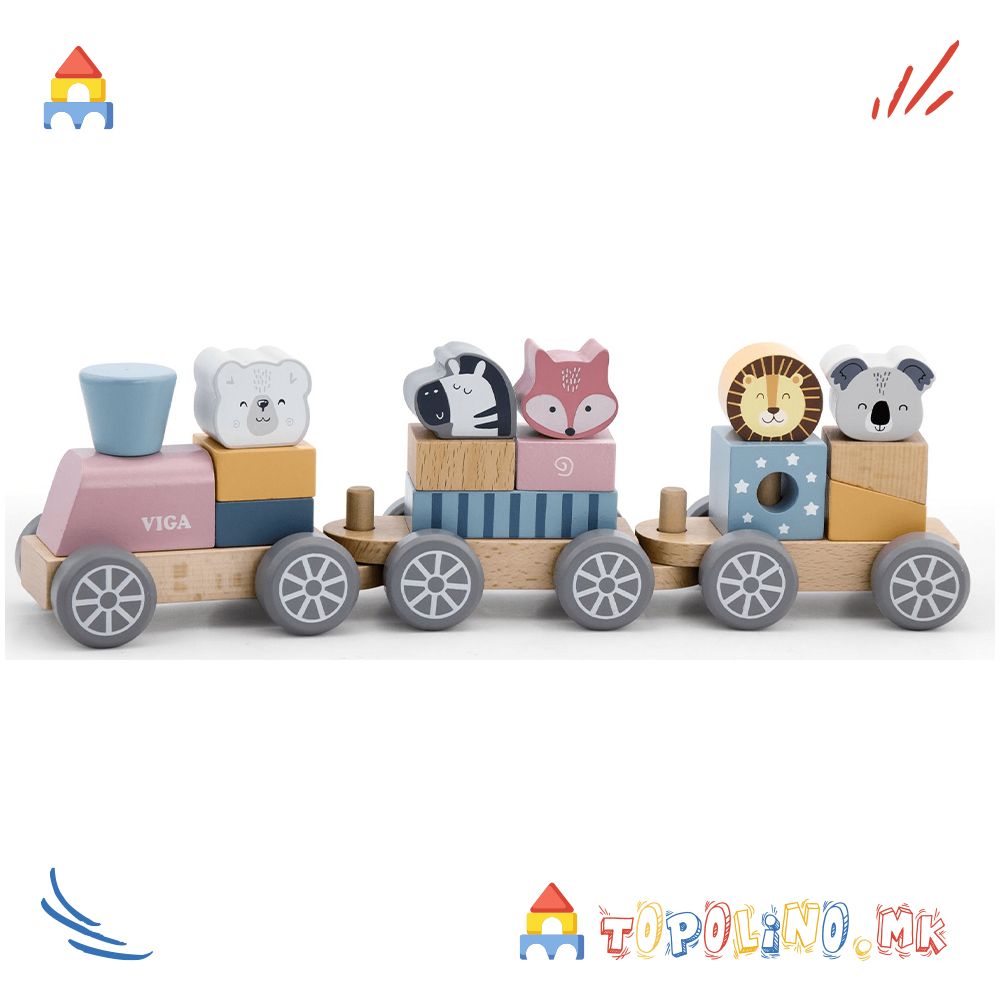 Дрвена Играчка Воз со Фигури Stacking Train - PolarB