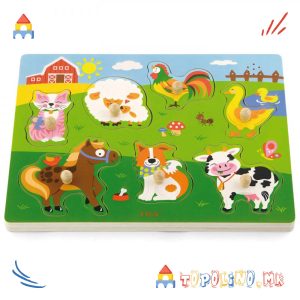 Дрвена Играчка Звучна Сложувалка Фарма - Viga