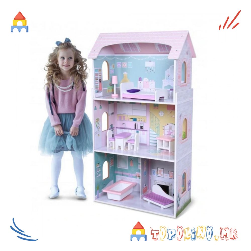 Дрвена куќичка за кукли Ана - Moni Toys