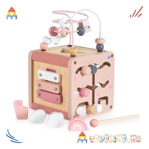 Дрвена Коцка со Активности Pink - Moni Toys