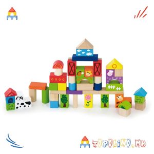 Дрвена Играчка Коцки Farm Blocks 50пар - Viga