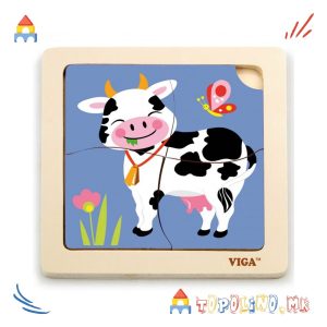 Дрвена Играчка Сложувалка Крава - Viga