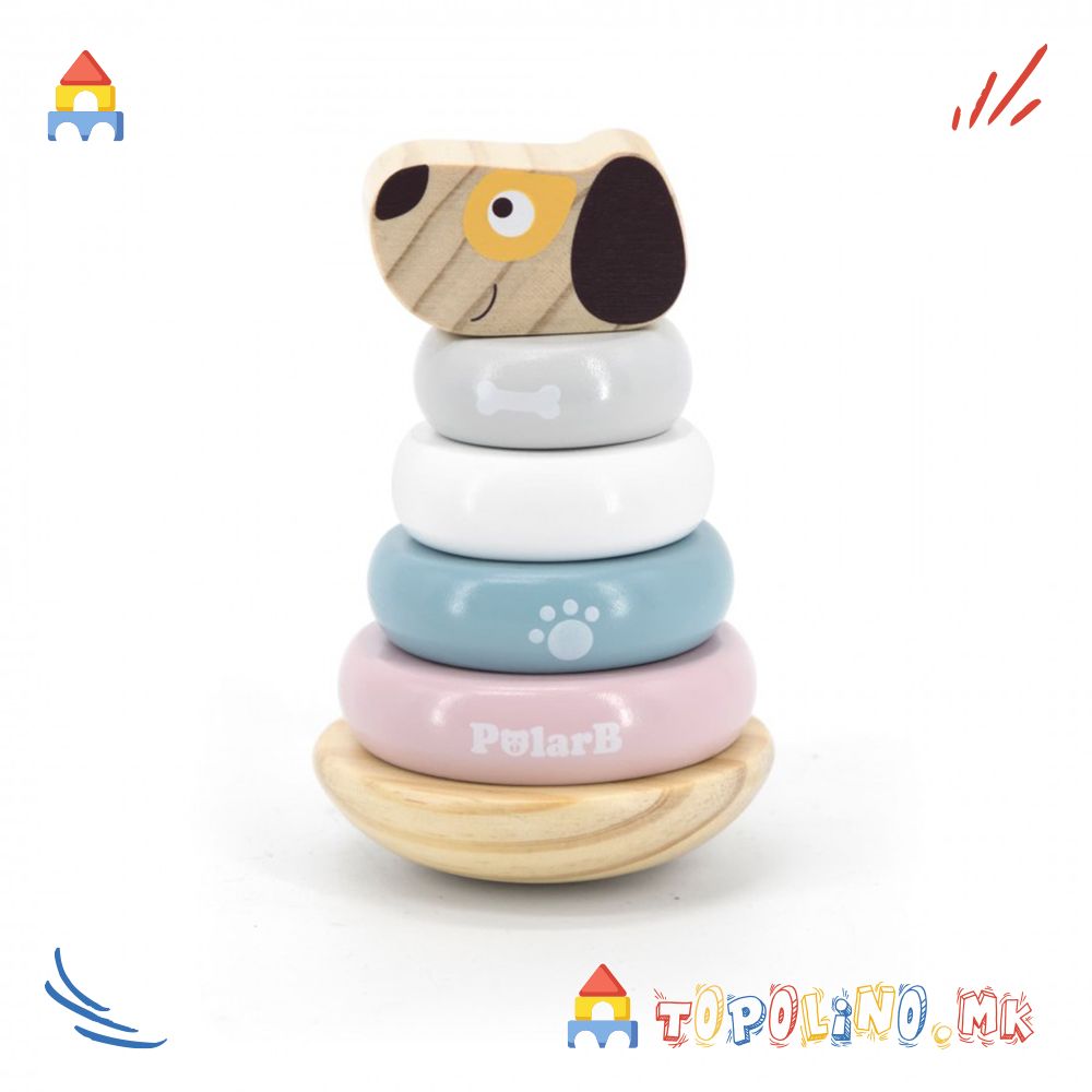 Дрвена Играчка Прстени за Редење Куче - PolarB