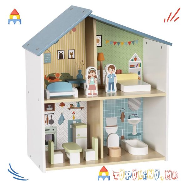 Дрвена Куќичка за Кукли Doll House - Hi Pando Голем Попуст