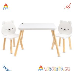 Дрвен Сет Маса со Две Столчиња White Bears - Moni Toys