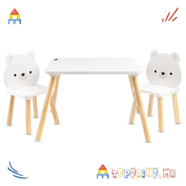 Дрвен Сет Маса со Две Столчиња White Bears - Moni Toys