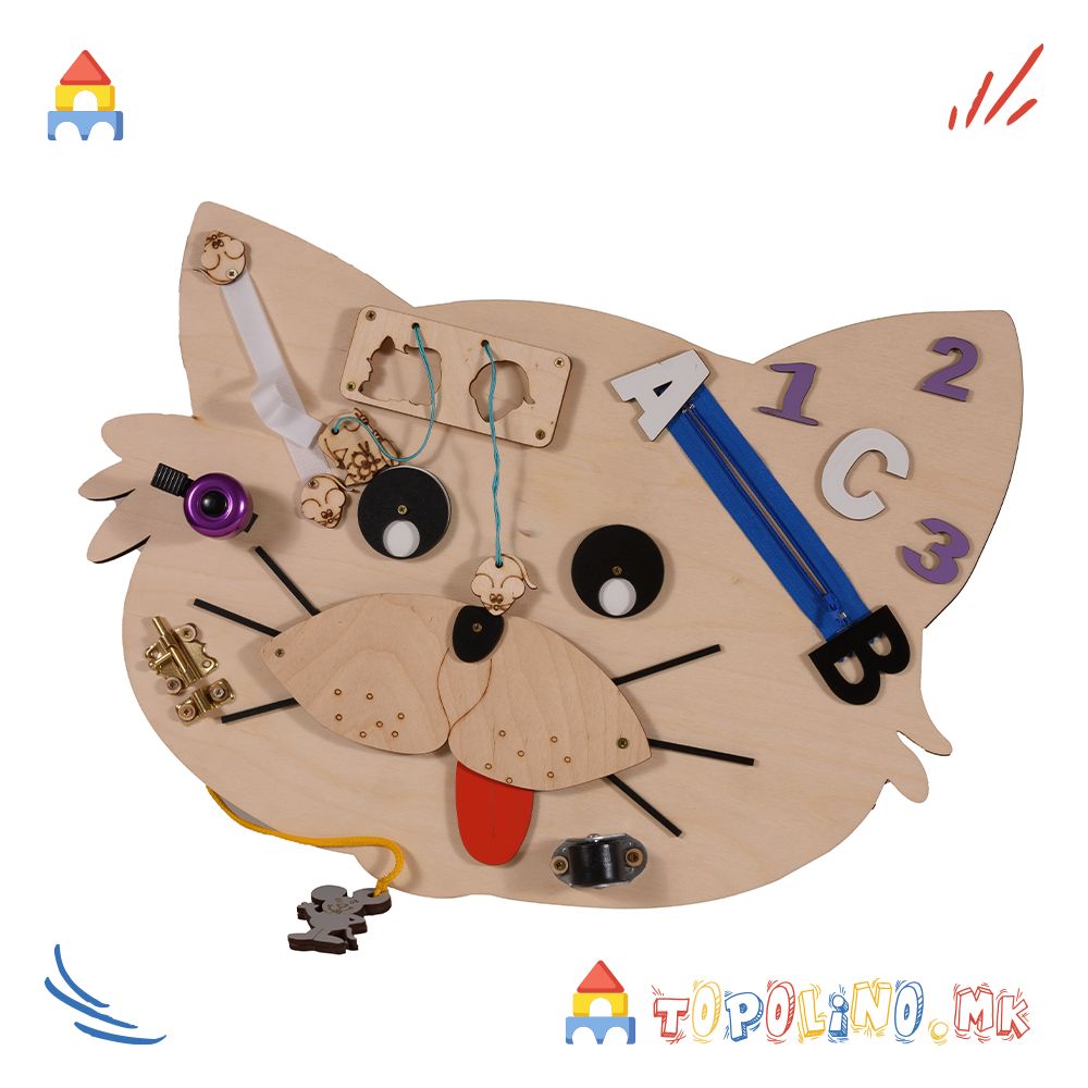 Дрвена Играчка Мачка Montessori - Moni Toys - Голем Попуст