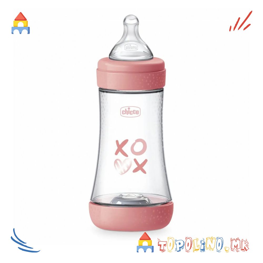 Шише Пластично Perfect5 240мл Розе 2М+ Силикон - Chicco