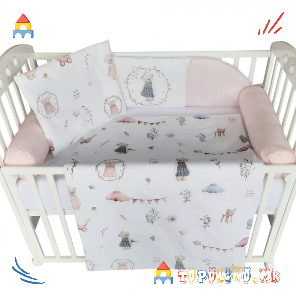 Постелнина Ретро Мечиња Розе - Baby Textil