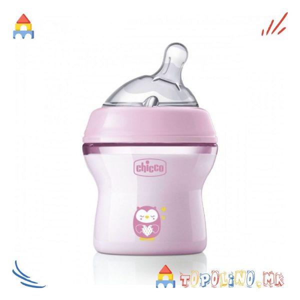 Шише Пластично Natural Feeling 150мл Розе 0М+ Силикон - Chicco