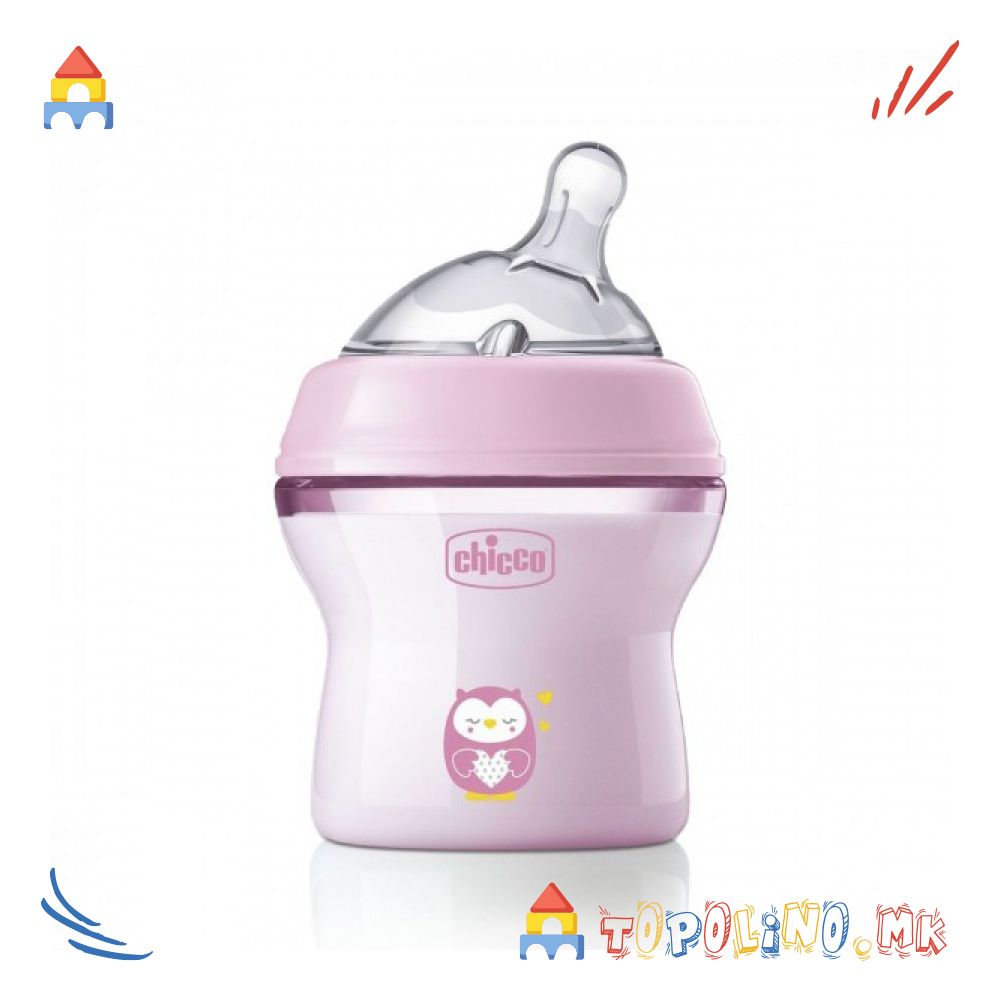Шише Пластично Natural Feeling 150мл Розе 0М+ Силикон - Chicco