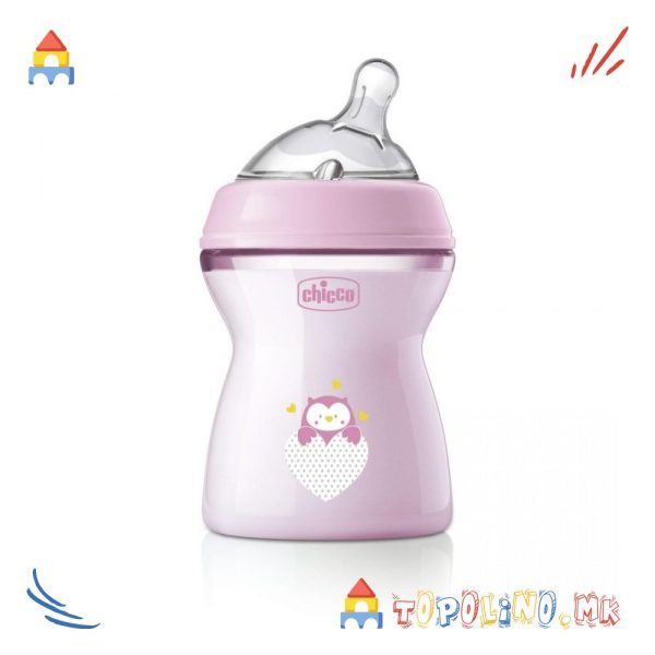 Шише Пластично Natural Feeling 325мл Розе 2М+ Силикон - Chicco