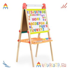 Дрвена Табла за Пишување со Магнети 2 во 1 - Moni Toys