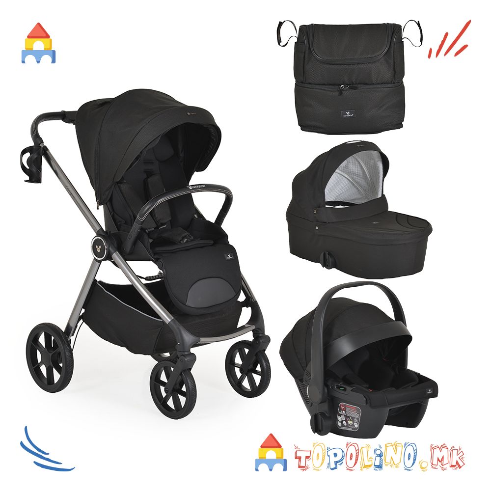 Количка Unique 3 во 1 Black Carbon - Cangaroo