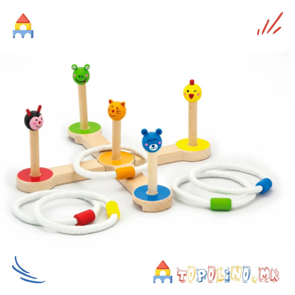 Дрвена Играчка со Прстени Животни - Viga