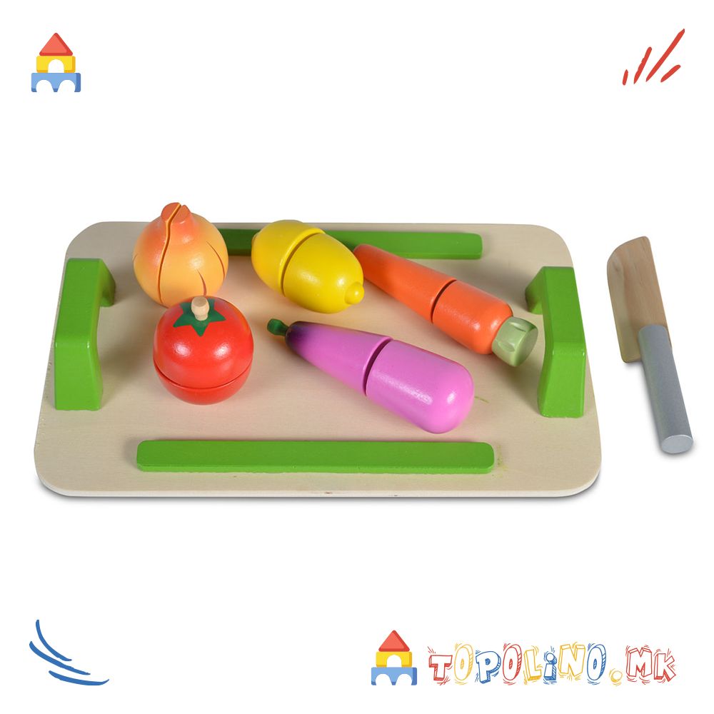 Дрвена Играчка за Сечење Зеленчук - Moni Toys
